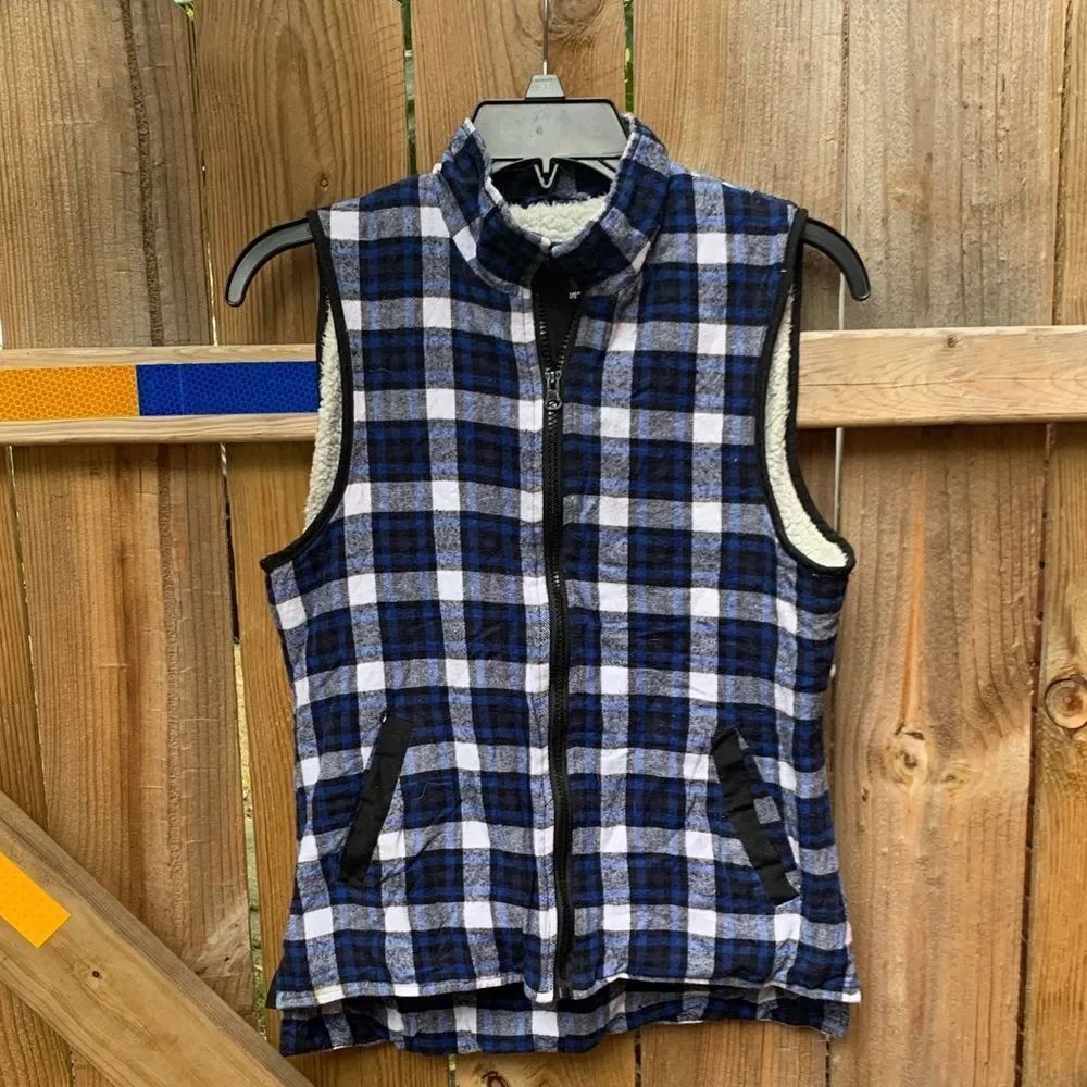 Me Jane Black and Blue Plaid Vest